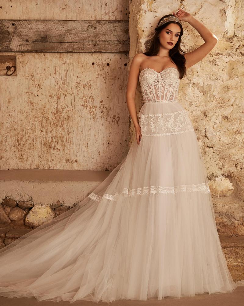 Lp2239 a line boho wedding dress with sleeves or strapless sweetheart neckline5